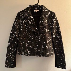 Floral Black Loft Cropped Blazer with Zipper